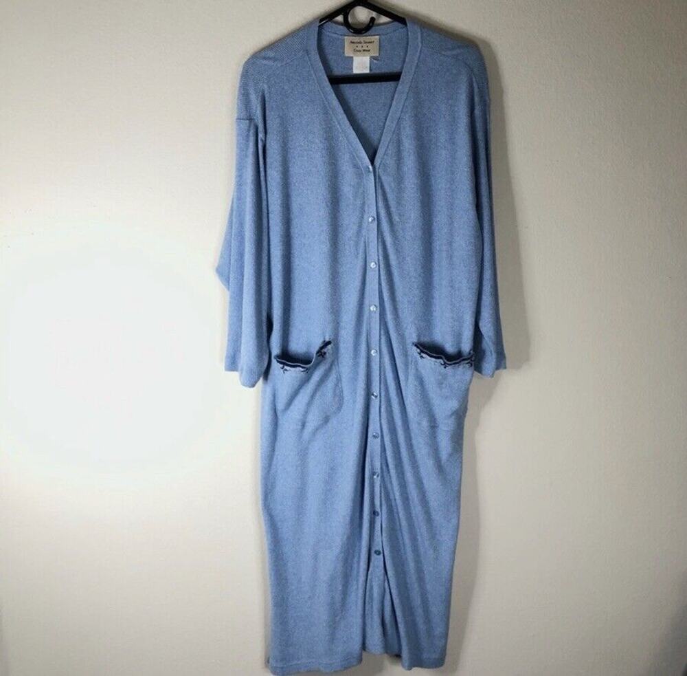 Amanda Stewart Cozy Wear Size Large House Robe Loungewear Dress Button Down Tie